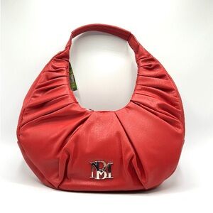 Badgley Mischka Large Pleaded Shoulder Bag in Red